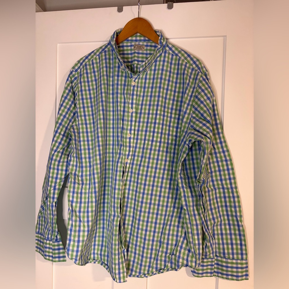 Reed Edward Mens XL Washed Shirting Button Down Green Blue Gingham Plaid Shirt